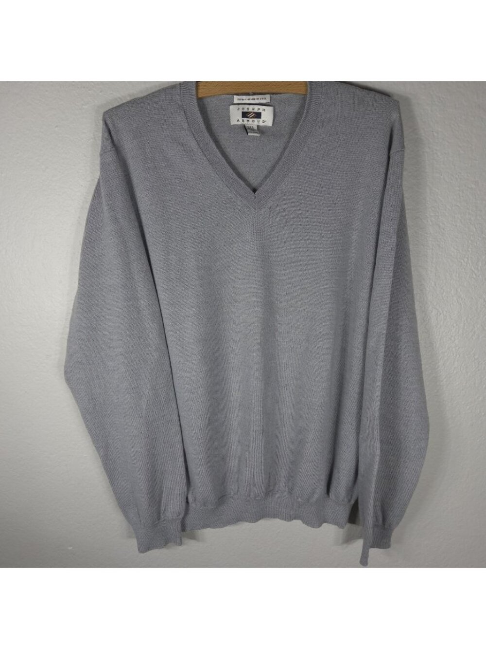 Joseph Abboud Extra Fine Merino Wool V Neck Sweater Light Gray Mens XXL Pullover